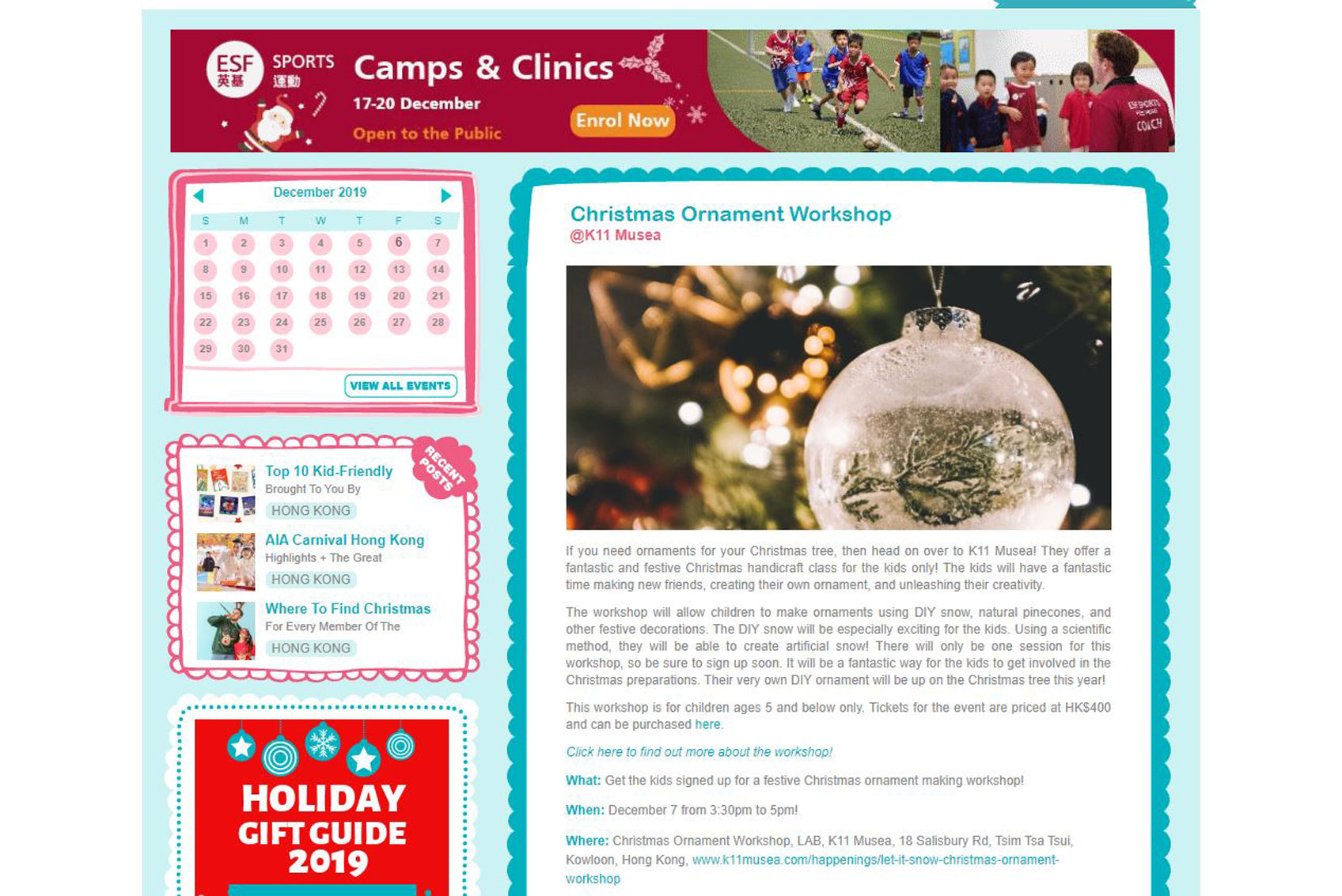 Featured in Little Steps Asia: Christmas Ornament Workshop @K11 Musea