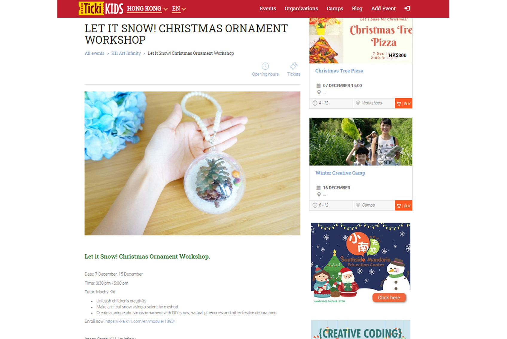 Featured in Tickikids: Let It Snow! Christmas Ornament Workshop at K11 MUSEA