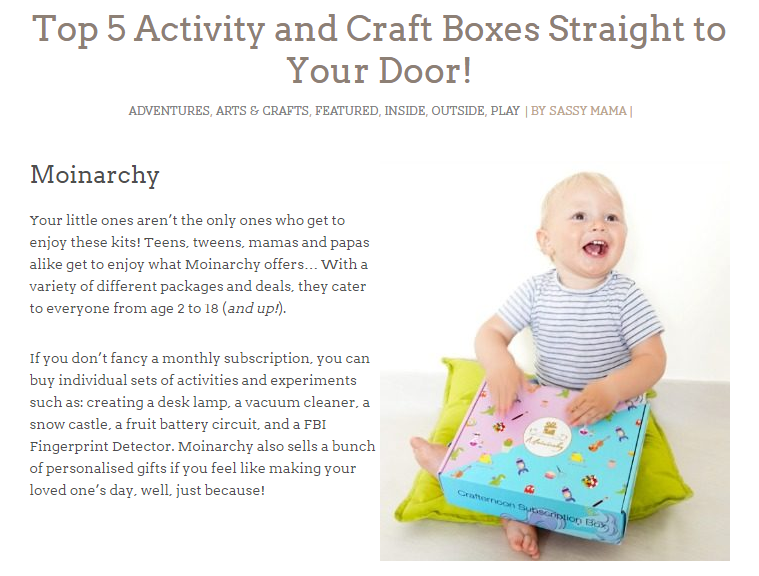 Featured in Sassy Mama: Top 5 Activity and Craft Boxes Straight to Your Door!